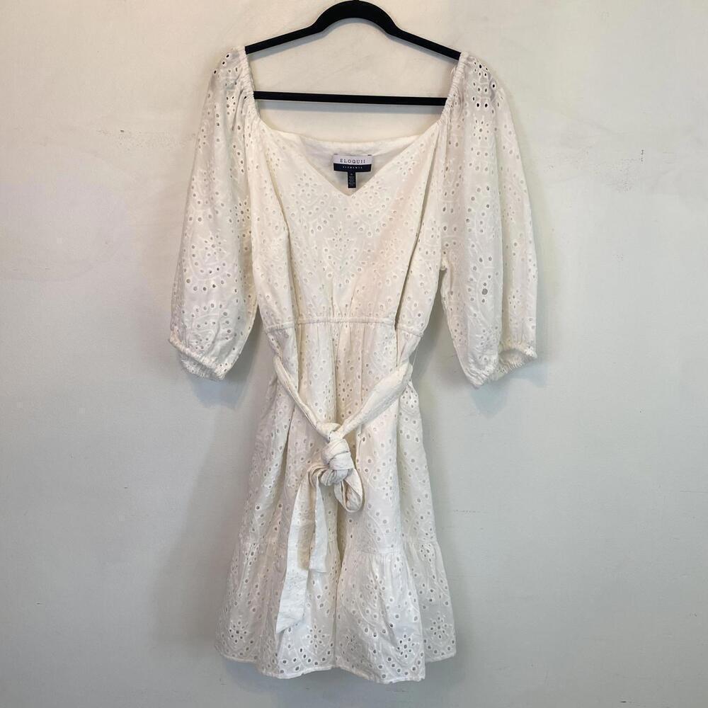 ELOQUII white eyelet long sleeve mini dress - Picture 2 of 6